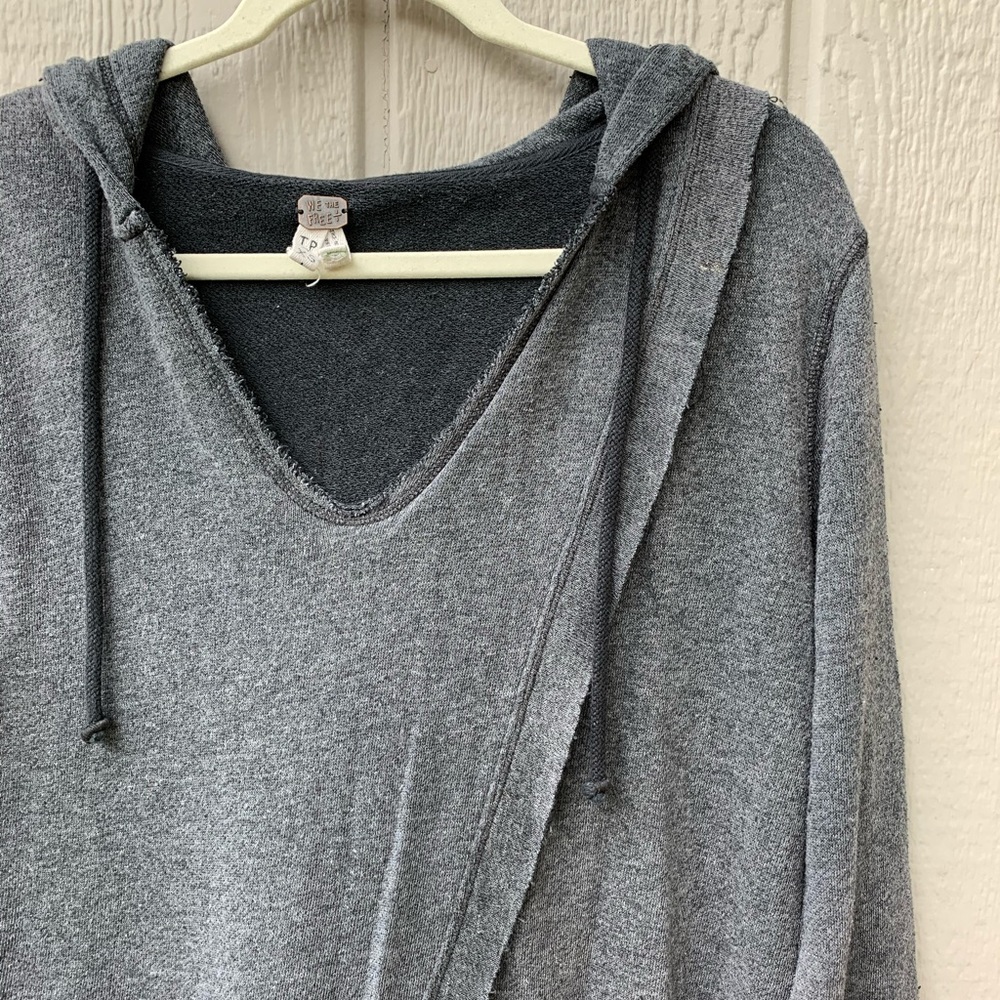 Free People charcoal gray asymmetrical layered long hoodie tunic sweatshirt - Picture 3 of 13
